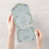 ラベンダーバイオレットフローラユーカリ結婚セージ オールインワン招待状 (貼ってはがせる)