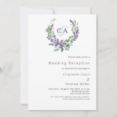 ラベンダーバイオレットモノグラムクレスト結婚式のレセプション 招待状 (正面)