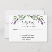 ラベンダーバイオレット結婚グリーンの対応RSVP 出欠カード (正面)