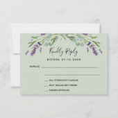 ラベンダーバイオレット結婚セージ緑の応答RSVP 出欠カード (正面)