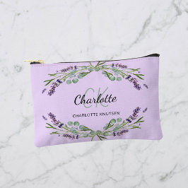 ラベンダーバイオレット花の名前モノグラム アクセサリーポーチ