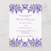 ラベンダーバイオレット花模様の水結婚色の インビテーションポストカード (正面)