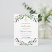 ラベンダーバイオレット花模様の緑の確認 インビテーションポストカード (スタンド正面)