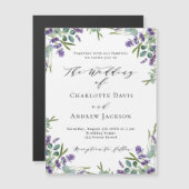ラベンダーバイオレット花模様グリーンラグジュアリー結婚ズ マグネット招待状 (正面/裏面)