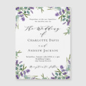 ラベンダーバイオレット花模様グリーンラグジュアリー結婚ズ マグネット招待状 (正面)