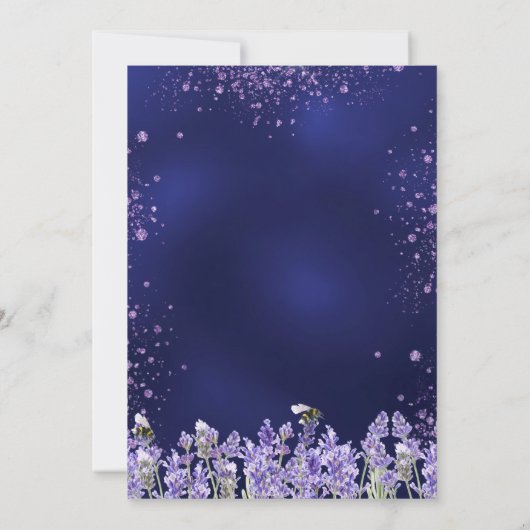 ラベンダーバイオレット花模様ネイビー結婚ブルー 招待状 (裏面)