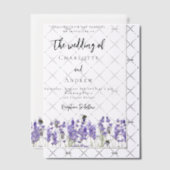 ラベンダーバイオレット花模様ハチ結婚ズ ベラム紙招待状 (オフセット (招待状))