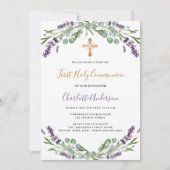 ラベンダーバイオレット花模様ファーストコミューン 招待状 (正面)