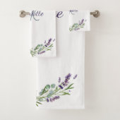 ラベンダーバイオレット花模様モノグラムエレガント名 バスタオルセット (インサイチュ)