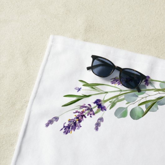ラベンダーバイオレット花模様モノグラムエレガント名 ビーチタオル (インサイチュ)