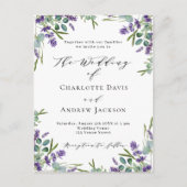 ラベンダーバイオレット花模様結婚の緑 インビテーションポストカード (正面)