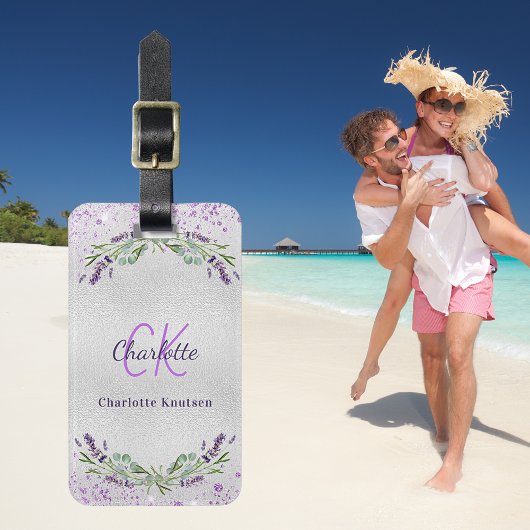 ラベンダーバイオレット銀花モノグラム名 ラゲッジタグ