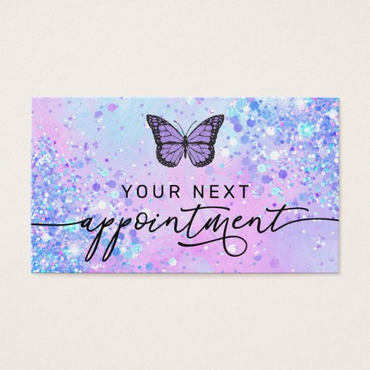 ラベンダーバタフフェイクグリッターアポイントメントカード (正面)