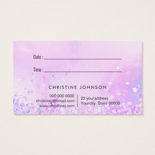 ラベンダーバタフフェイクグリッターアポイントメントカード (裏面)