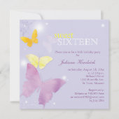ラベンダーバタフライスウィート16バースデーパーティー 招待状 (正面)