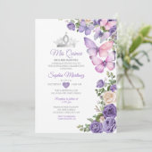 ラベンダーバタフライパープルキンセアニェラ誕生日 招待状 (スタンド正面)