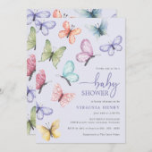 ラベンダーバタフライベビーシャワー 招待状 (正面/裏面)