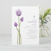 ラベンダーバブルフラワー開花ミニマリストバプテスマ 招待状 (スタンド正面)