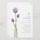 ラベンダーバブルフラワー開花ミニマリストバプテスマ 招待状 (正面/裏面)