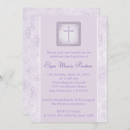ラベンダーバプティスマ/《キリスト教》洗礼式や命名式招待状 招待状 (正面/裏面)