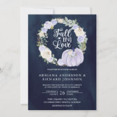 ラベンダーバラカボチャ写真QRコードネイビー結婚ズ 招待状 (正面)