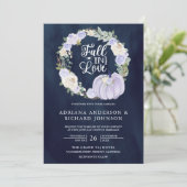 ラベンダーバラカボチャ写真QRコードネイビー結婚ズ 招待状 (スタンド正面)