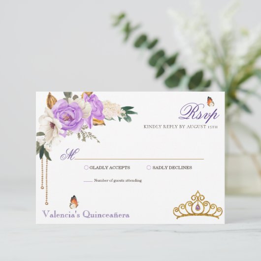 ラベンダーバラス王室のパープル金ゴールドティアラキンセアニェラ 出欠カード (スタンド正面)