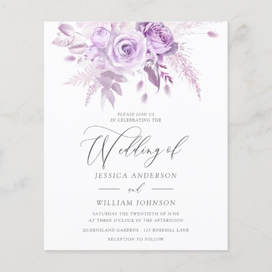 ラベンダーバラフローラ予算結婚式招待状 (正面)