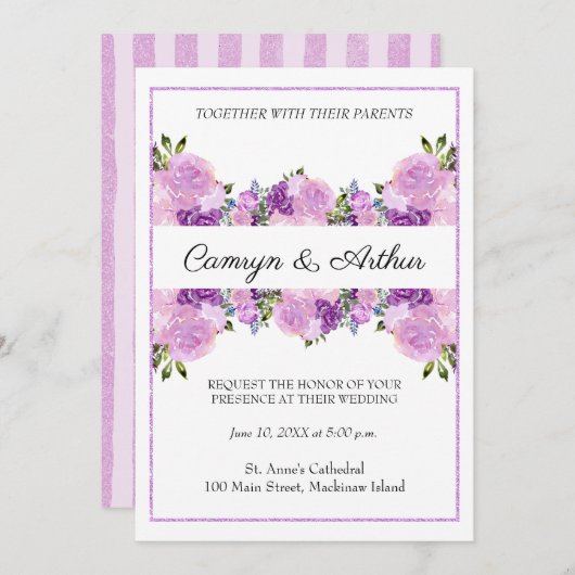ラベンダーバラフローラ結婚式招待状 招待状 (正面/裏面)