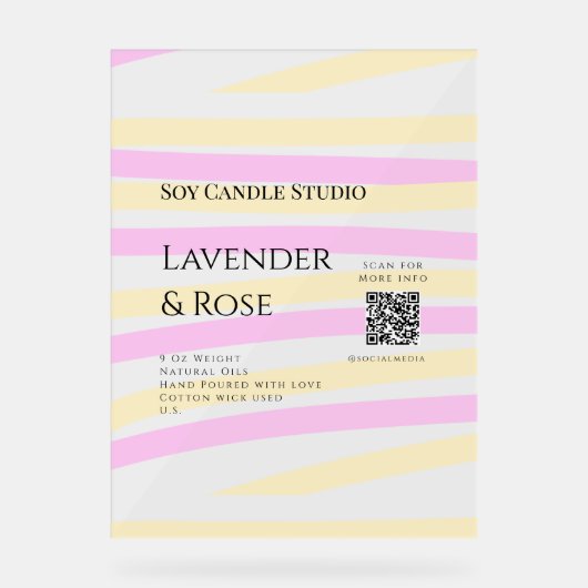 ラベンダーバラ大豆キャンドルビジネス追加q rコードテックス アクリルサイン (正面)