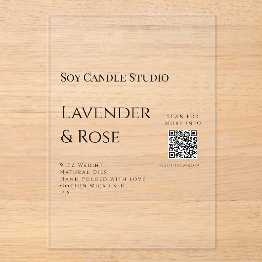 ラベンダーバラ大豆キャンドルビジネス追加q rコードテックス アクリル招待状 (正面)