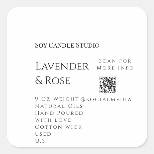 ラベンダーバラ大豆キャンドルビジネス追加q rコードテックス スクエアシール (正面)