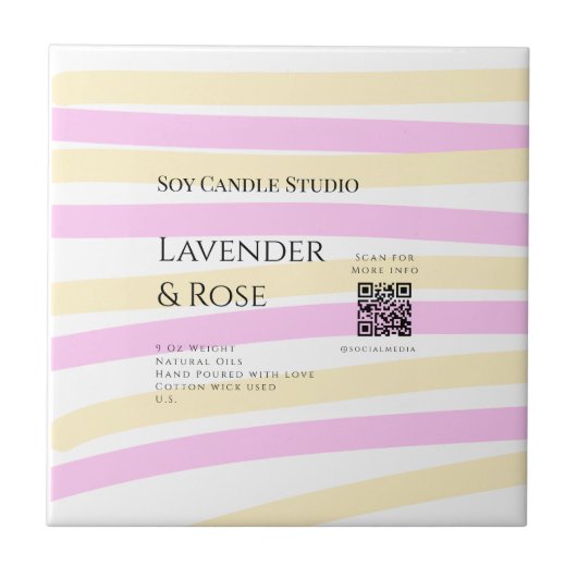 ラベンダーバラ大豆キャンドルビジネス追加q rコードテックス タイル (正面)