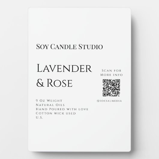 ラベンダーバラ大豆キャンドルビジネス追加q rコードテックス フォトプラーク (正面)