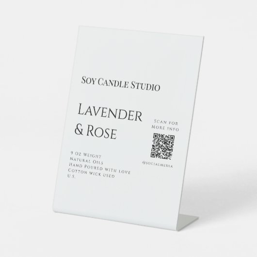 ラベンダーバラ大豆キャンドルビジネス追加q rコードテックス 台座サイン (正面)