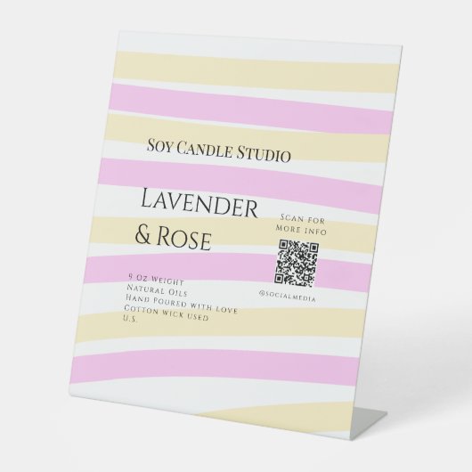 ラベンダーバラ大豆キャンドルビジネス追加q rコードテックス 台座サイン (正面)