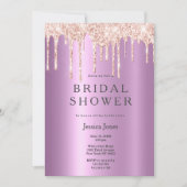 ラベンダーバラ金ゴールドグリッター乾燥ブライダルシャワー 招待状 (正面)