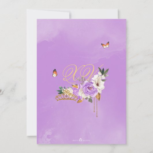 ラベンダーバラ金ゴールドティアラバタフライキンセアニェラ 招待状 (裏面)