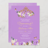 ラベンダーバラ金ゴールドティアラバタフライキンセアニェラ 招待状 (正面/裏面)