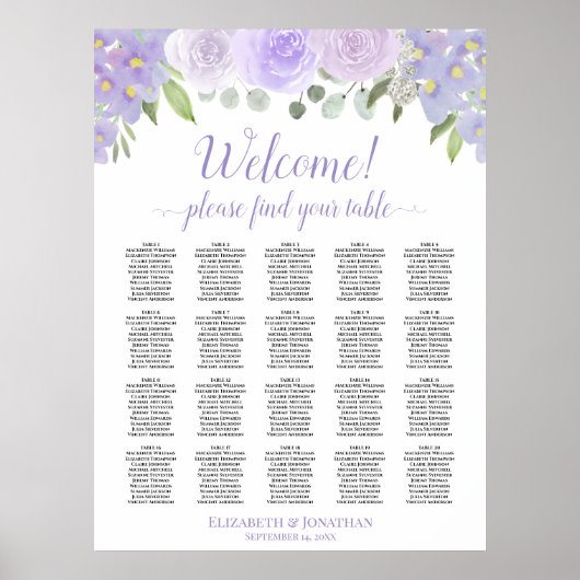 ラベンダーバラ20テーブルボー結婚ホの座席表 ポスター (正面)