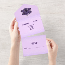 ラベンダーバラ&ホワイト桜フローラ結婚ズ オールインワン招待状