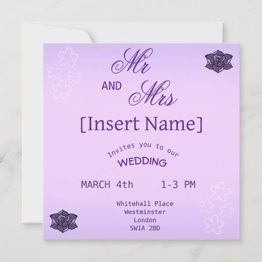 ラベンダーバラ&ホワイト桜フローラ結婚ズ 招待状 (正面)