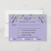 ラベンダーバ結婚イオレットのメニュー応答RSVPカード 出欠カード (正面)