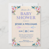 ラベンダーパステルかわいらしボホフローラベビーシャワー 招待状 (正面)