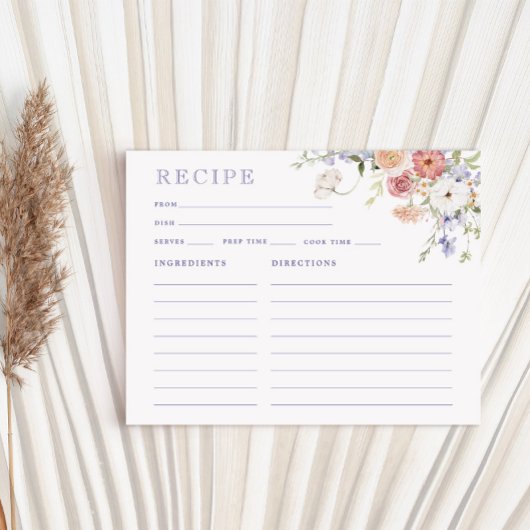 ラベンダーパステルフローラブライダルシャワーレシピカード エンクロージャーカード