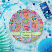 ラベンダーパッチワークキルトブロック名ハッピーバースデー ペーパープレート (パーティー)