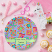 ラベンダーパッチワークキルトブロック名ハッピーバースデー ペーパープレート (パーティー)