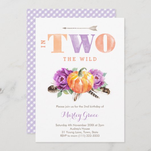 ラベンダーパンプキンボホガール2nd誕生日パーティー 招待状 (正面/裏面)