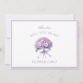 ラベンダーパーソナライズされたアジサイ弓フラワーガール カード (正面)
