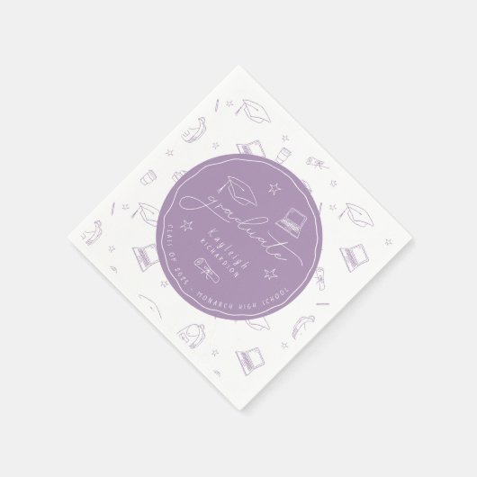 ラベンダーパーソナライズされた卒業パーティナプキンス スタンダードカクテルナプキン (角)